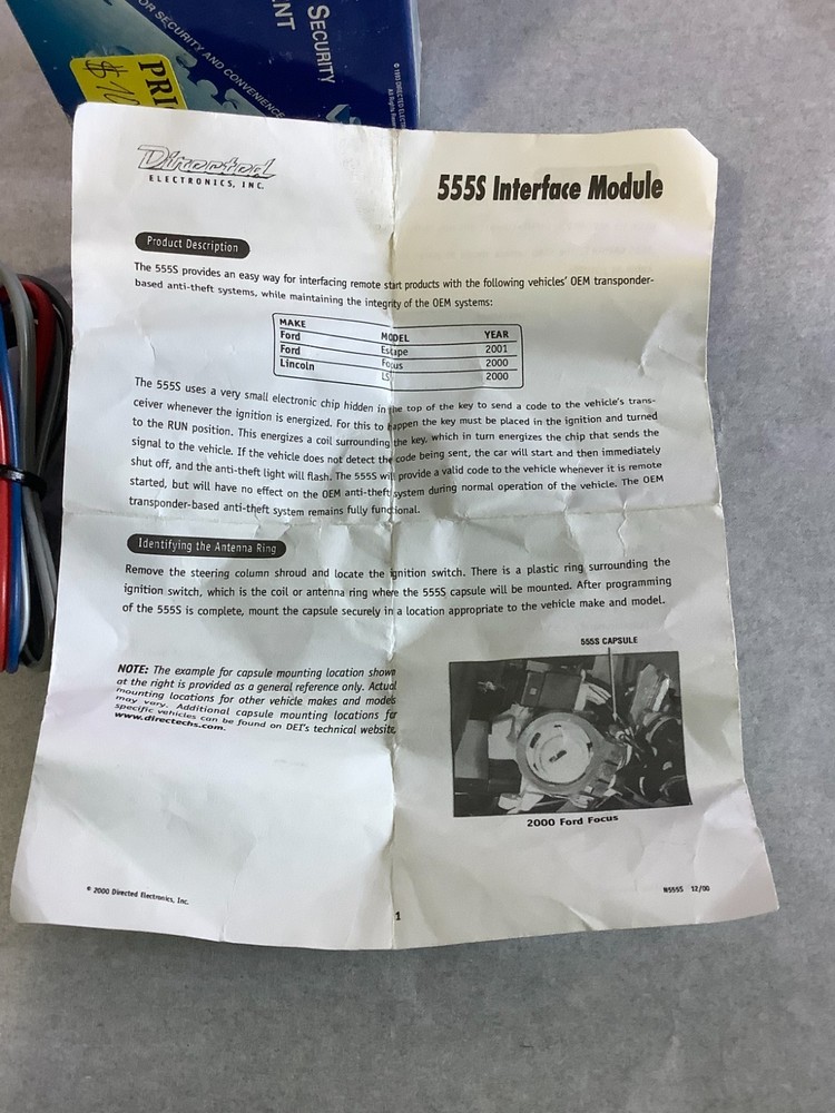 Directed 555S Ford Securelock Bypass Module Escape 2001 Focus 2000 Lincoln LS 01