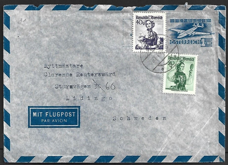 Austria 1948 1s Airmail envelope used to Sweden