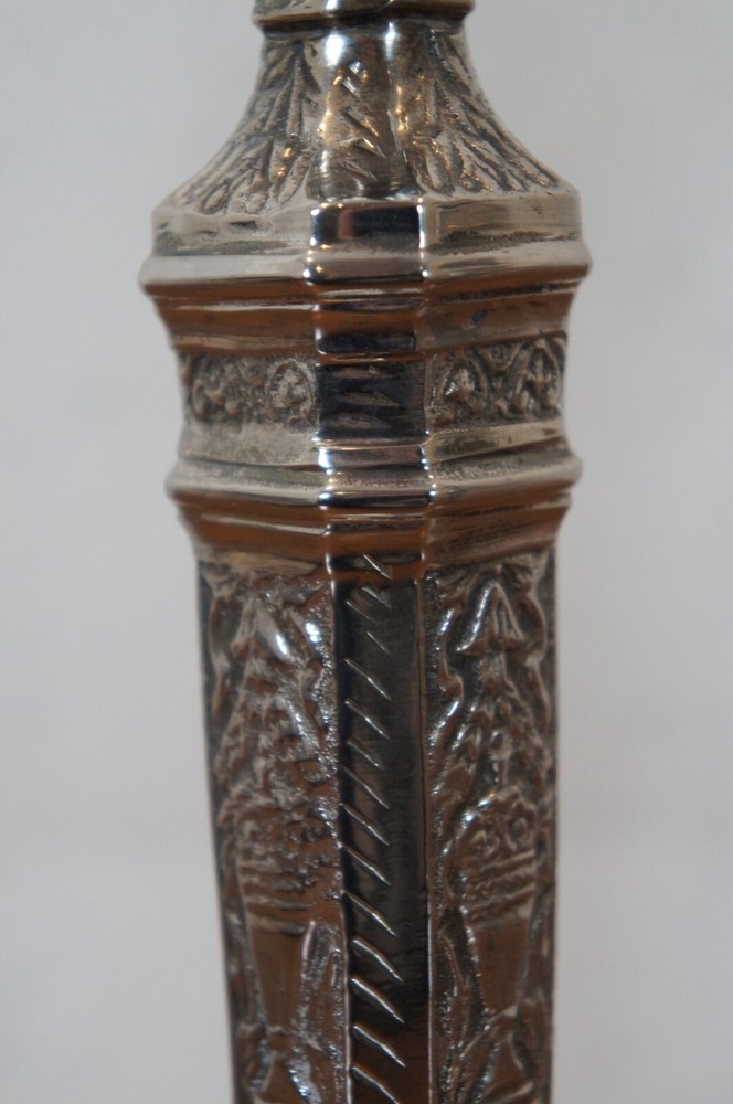 2 Antique Neoclassical Repousse Silver Plate Candlesticks Candle Holders 12"
