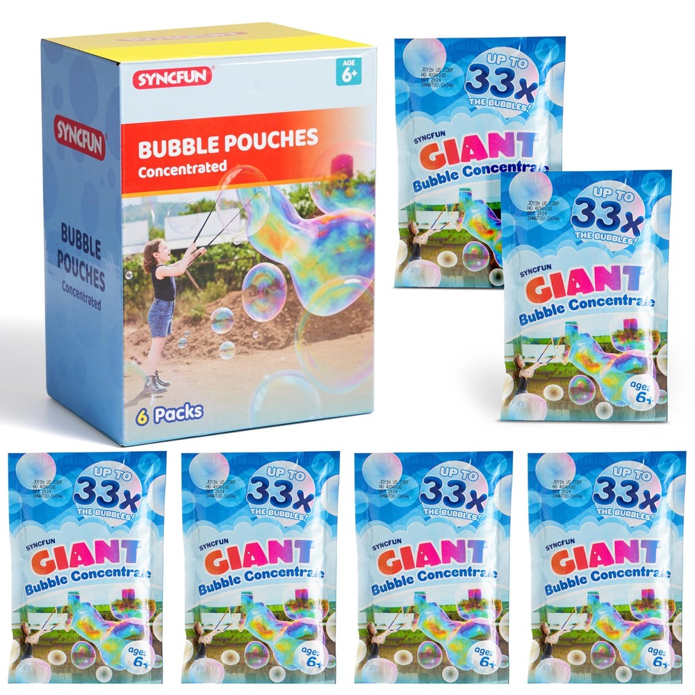 Giant Bubble Solution (Up to 4.5 Gallons), 6 Pouches Concentrated Solution Re...