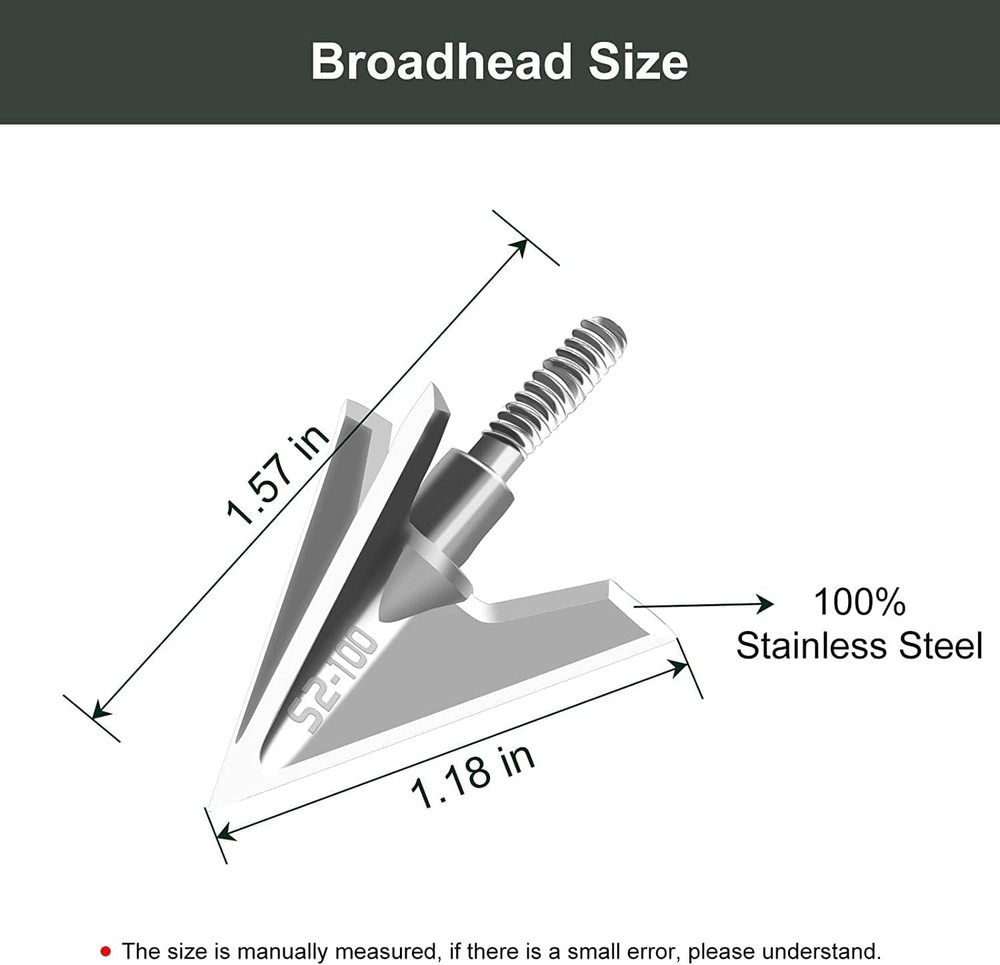 Bgary Archery Broadheads 100 Grain 6 Pack Solid 3 Blades Fixed S2-Silver 6Pcs