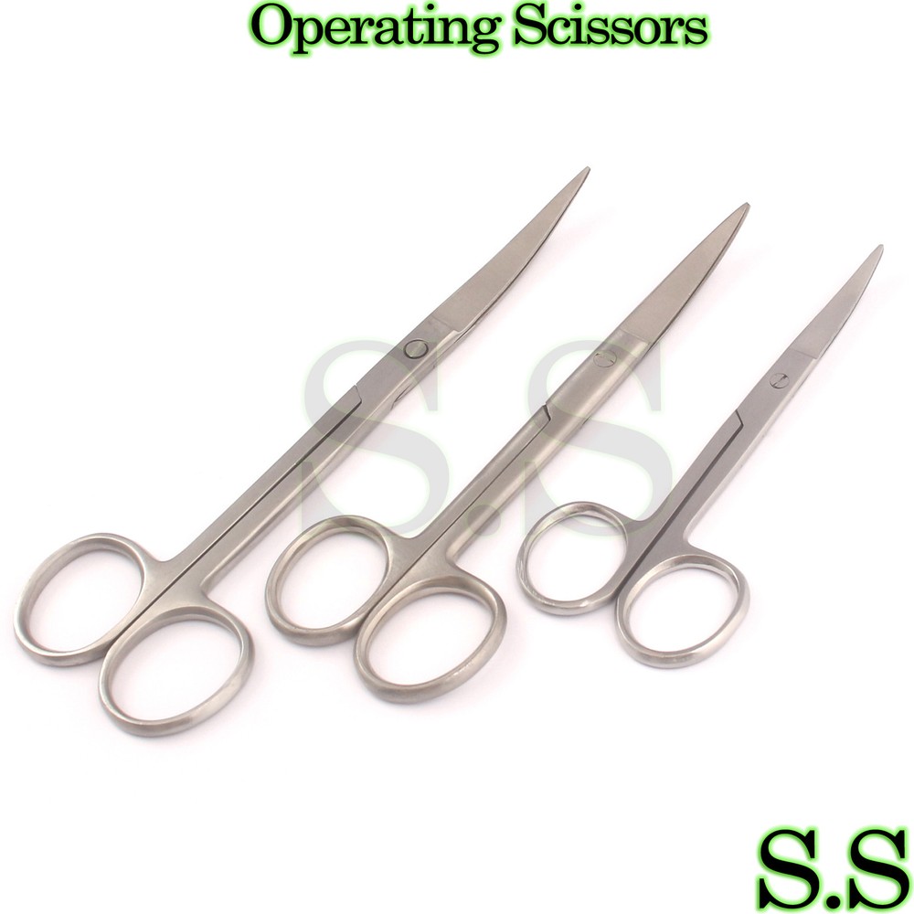 3 Operating Scissors 4.5"+5.5"+6.5" Curved Sharp Sharp Surgi Instruments
