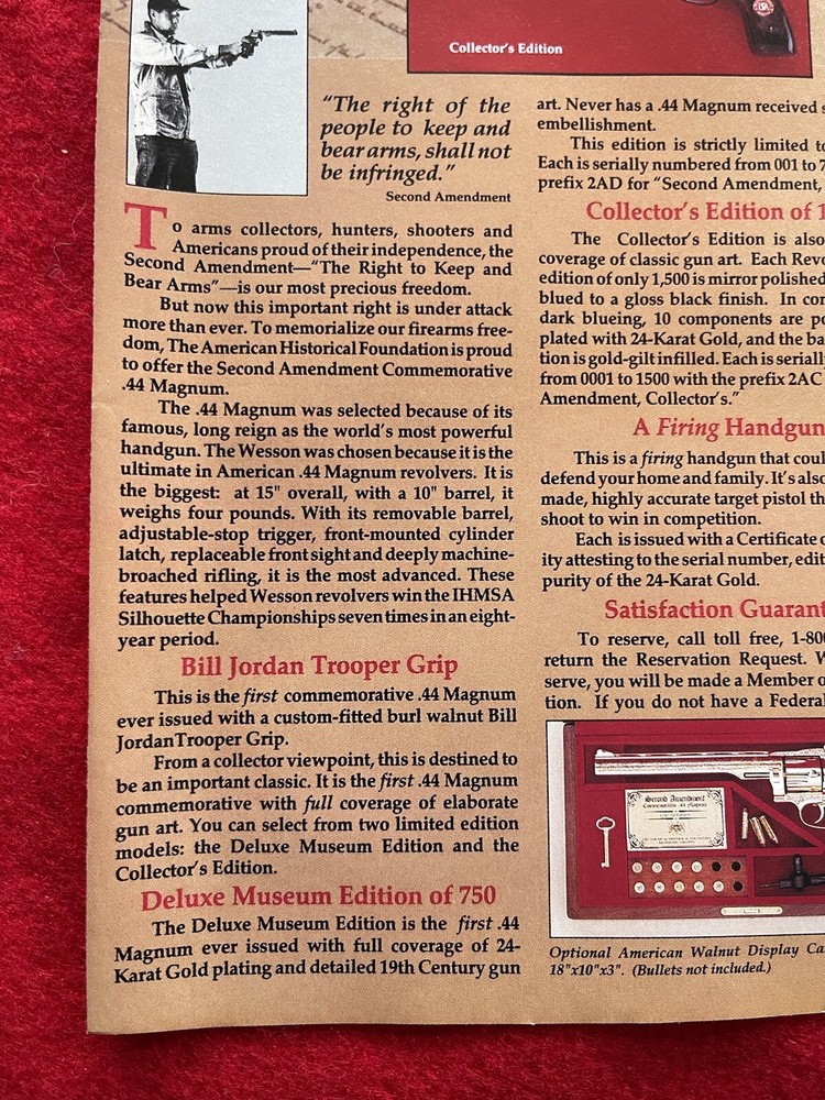 Vintage 1992 Second Amendment Commemorative.44 Magnum Print Ad