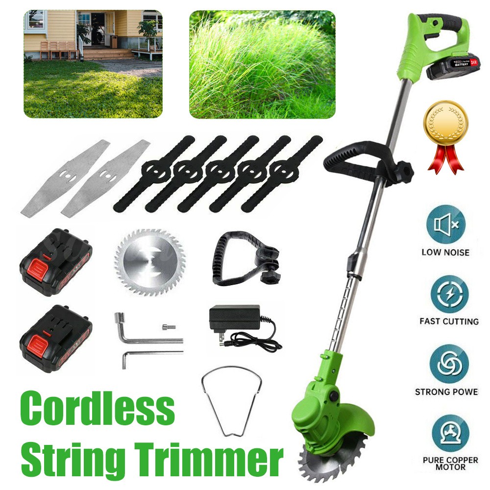 Electric Cordless Grass String Trimmer Lawn Edger Weed Wacker Cutter + 2 Battery