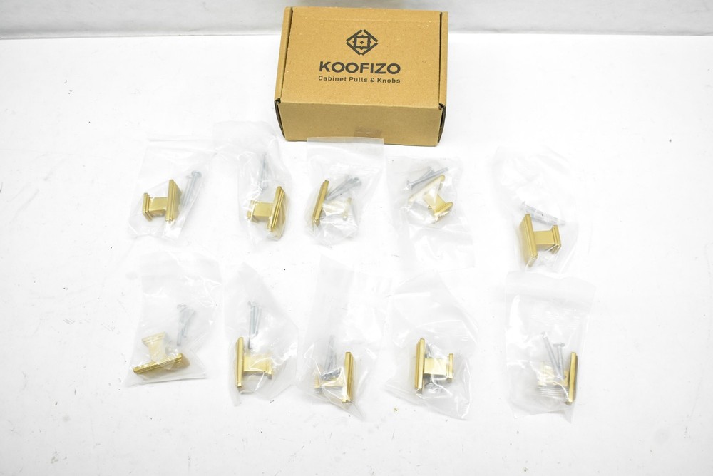 KOOFIZO Rectangular Cabinet Knobs 10 Pack Brushed Brass Cabinet Drawer Hardware
