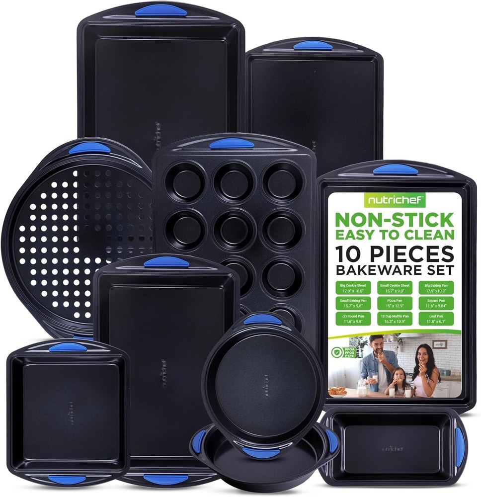 10-Piece Nonstick Bakeware Set Heavy Duty Carbon Steel Baking Trays w/Silicone