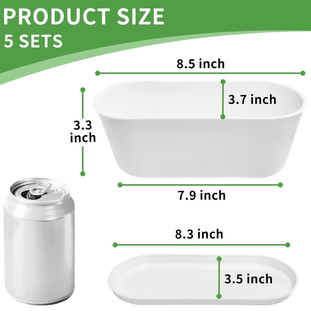 Torfican 5 Set Window Herb Planter Box Rectangular,8.5x3.5 Inch 5, White