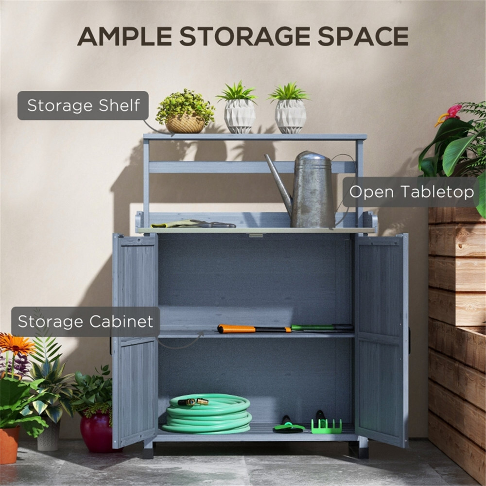 Potting Bench with Storage Cabinet Gray