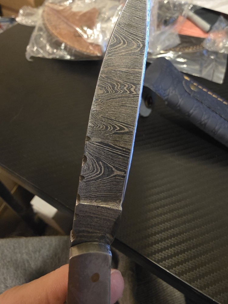 hand made folding damascus knife with sheath