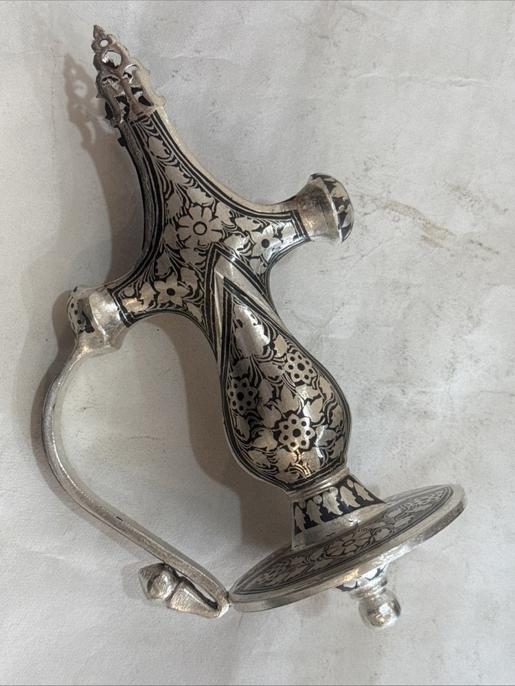 Hand Crafted Mughal Silver inlaid Iron Sword Talwar Handle