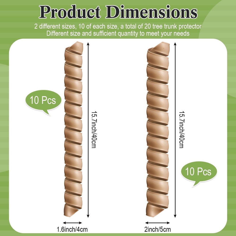 20Pack Spiral Tree Trunk Protectors Wrap Guards for Deer & Rabbits Light Brown