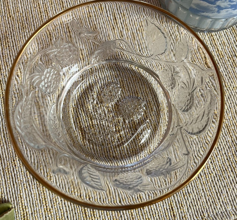 French Raspberry Glass Dish With Gold Trim