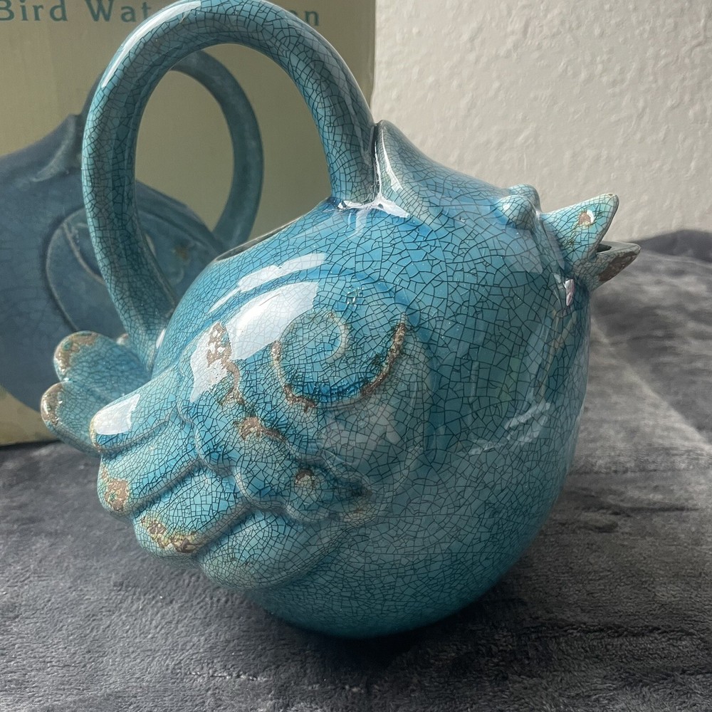 Ceramic Blue Bird Watering Can Cracker Barrel