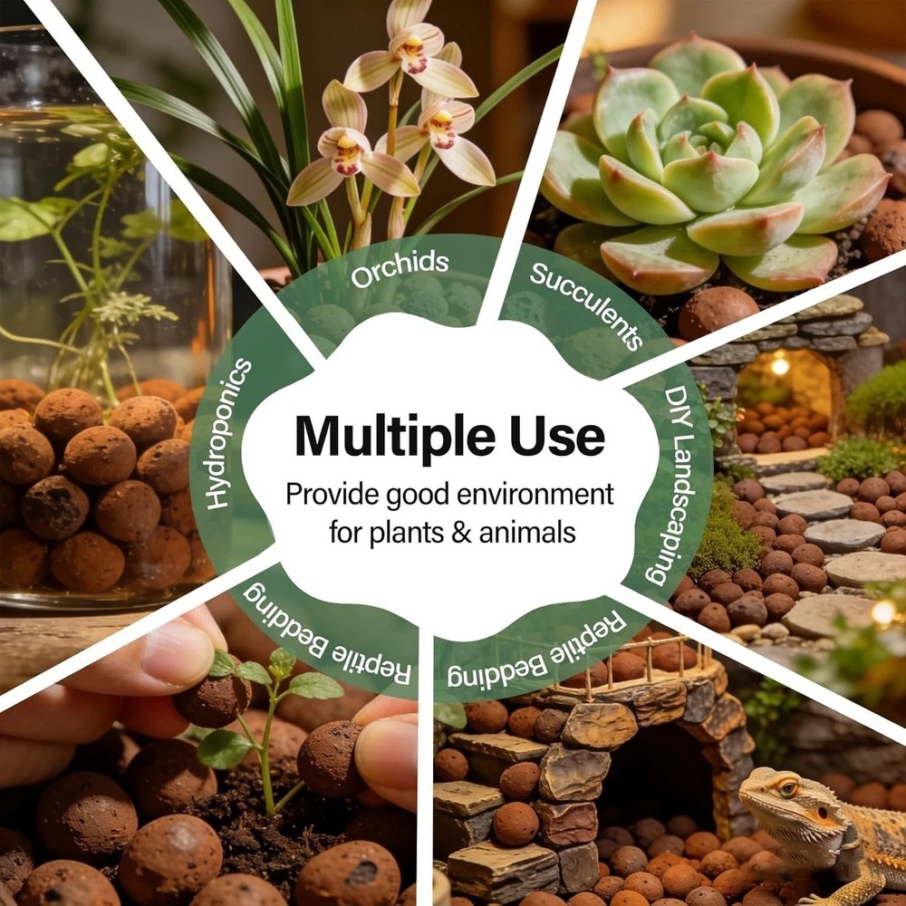 Versatile 16LB Hydroponic Clay Pebbles - 4mm-16mm Size for Perfect Drainage