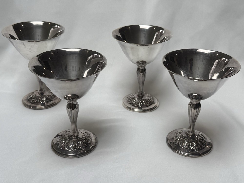 4 Gorham Cocktail Martini Silver Electroplate Glass Goblets