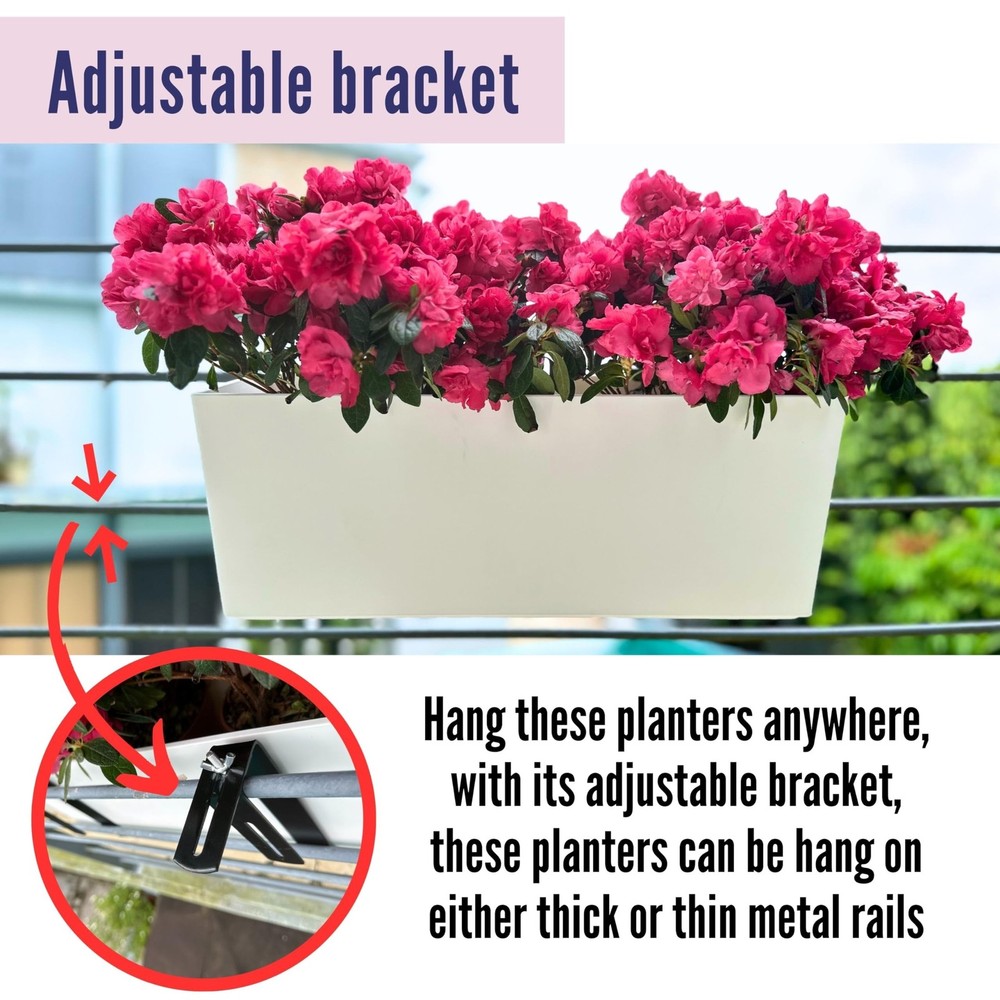 LaLaGreen Railing Planter Box (14 Inch, 2 Pack) White Rectangular Window Flow...