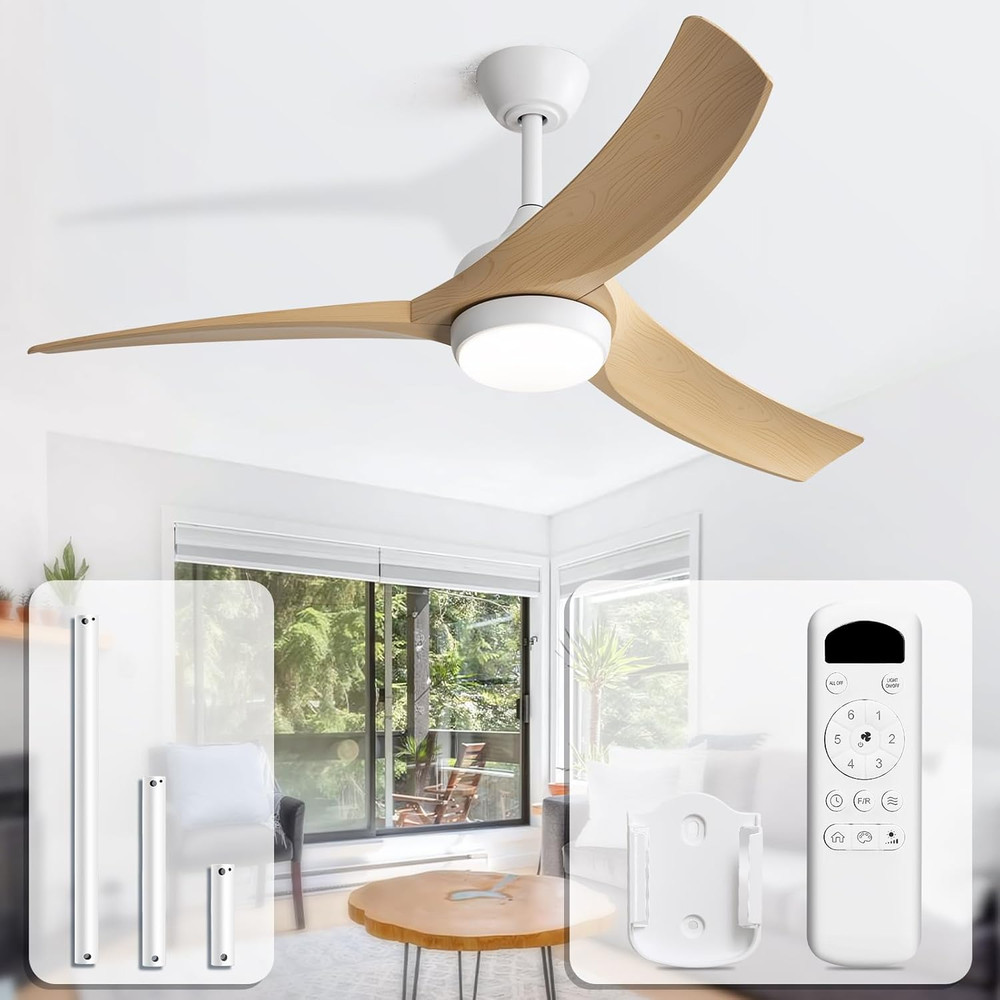 52" Modern Ceiling Fan with Lights & Remote, 6000CFM, Dimmable, Reversible