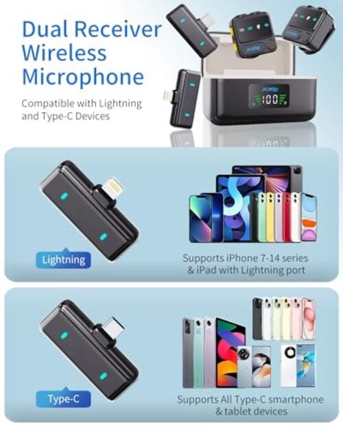 Wireless Lavalier Microphone for iPhone: Mic with Black Mic for iOS/Android