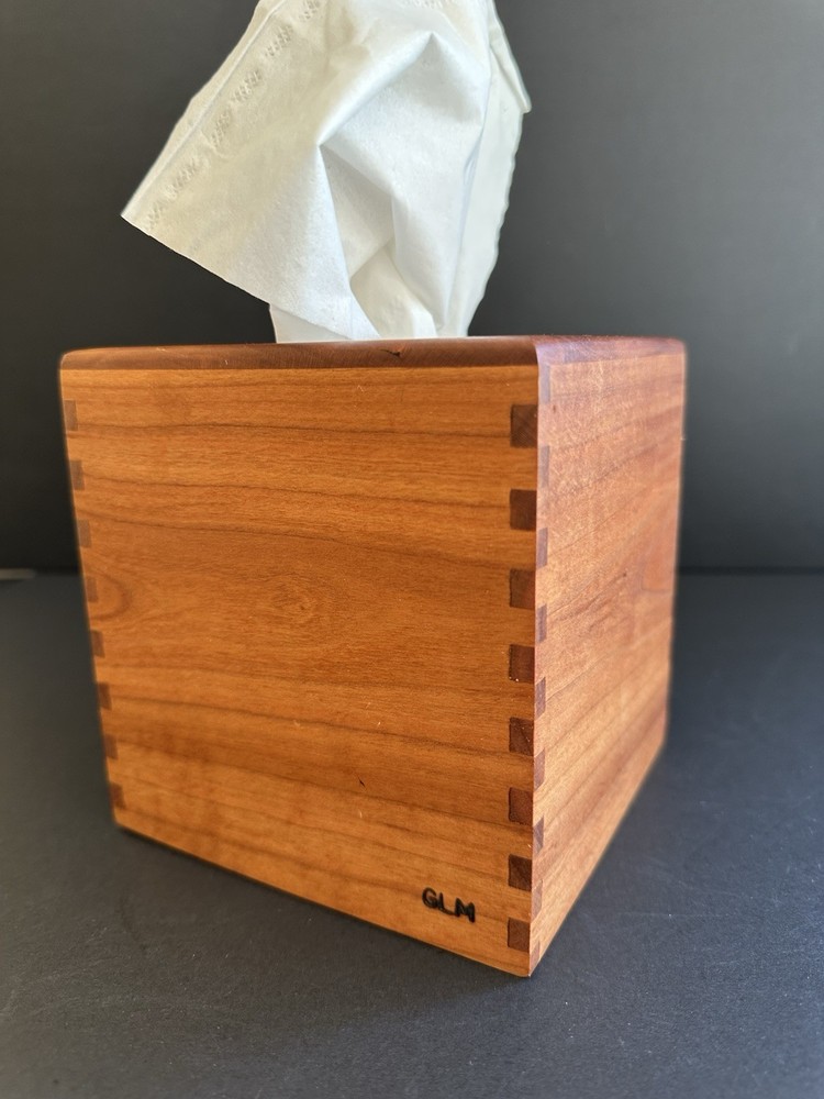Maple Handmade Dovetail Tissue Box Cover Square Signed Rustic Natural Modern