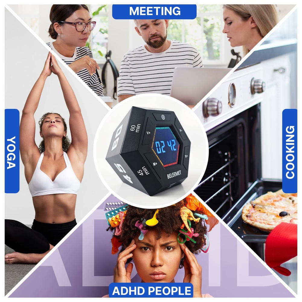 Pomodoro Timer,Hexagon Cube Magnetic Flip,ADHD Tools for Adults/Task Timer fo...