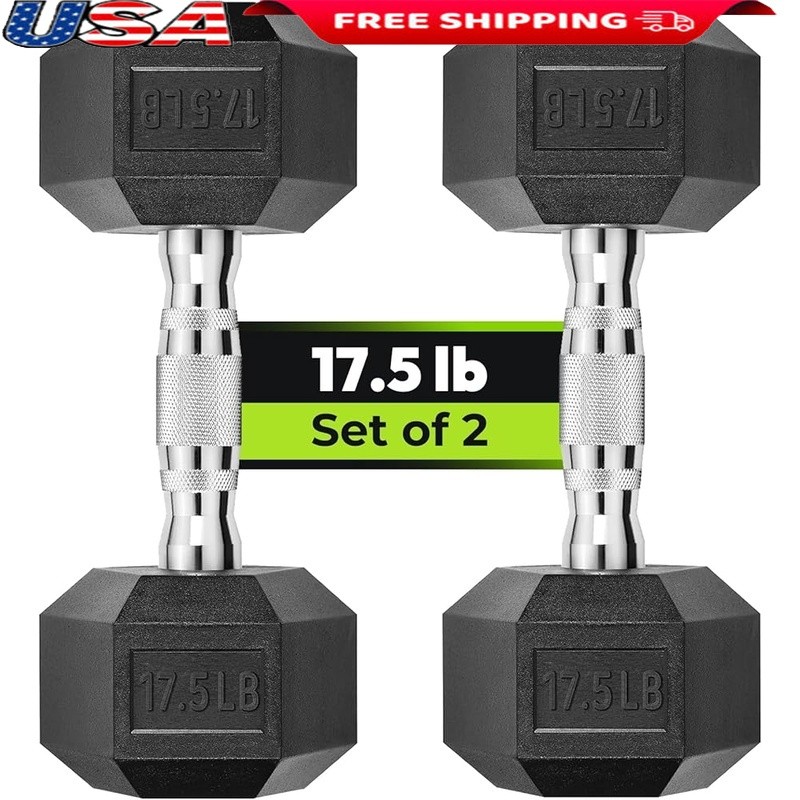 Solid Cast Iron Hex Dumbbells Rubber Encased Non-Slip Handle Strength Training