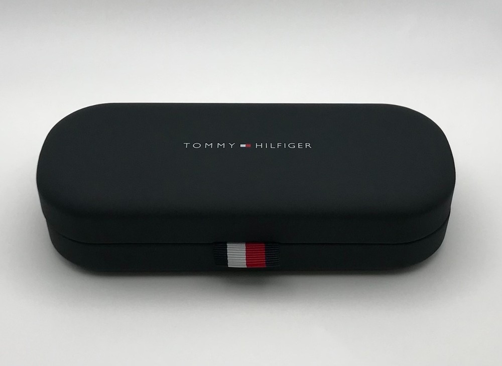 New Authentic Tommy Hilfiger Medium Case Sun Eyeglasses Case + Cleaning Cloth Bl