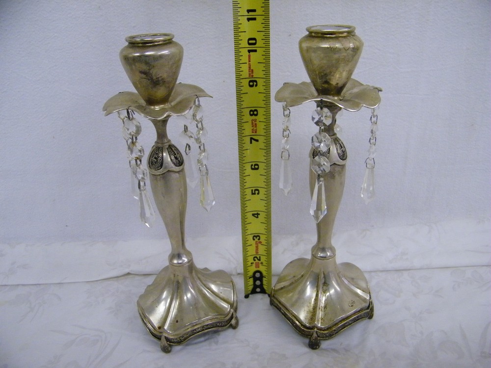Vintage Silver Crystal Candle Stick Holders