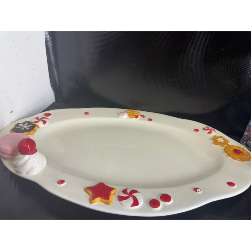 WorldMarket Ceramic Sweets Platter Macaron Cookie Peppermint Serving Tray 650654