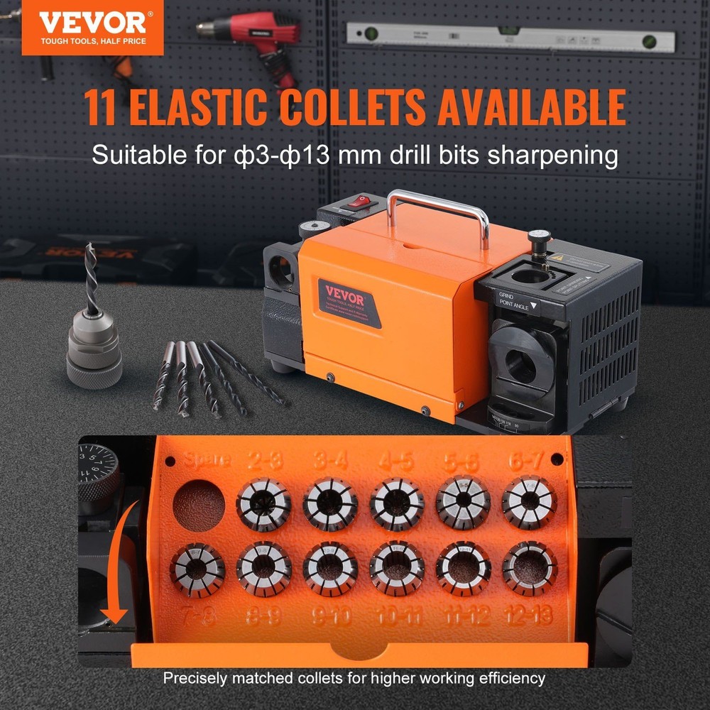 3-13mm Drill Bit Sharpener Grinder with 11 Collets & Precision Sharpening