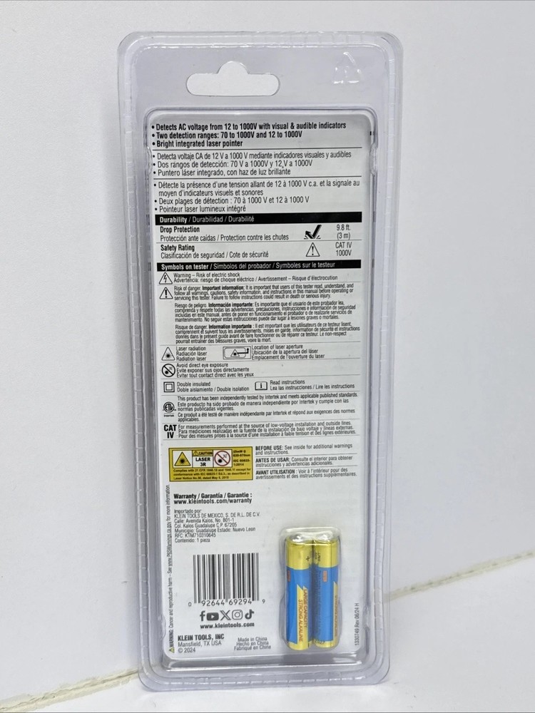 KLEIN Dual Range Non-Contact Voltage Detector Tester NCVT with Laser Pointer