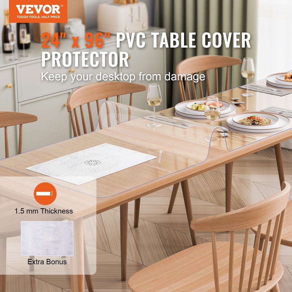 Plastic Table Cover 24 x 96 Inch 1.5 mm Thick Clear Table Protector Rectan