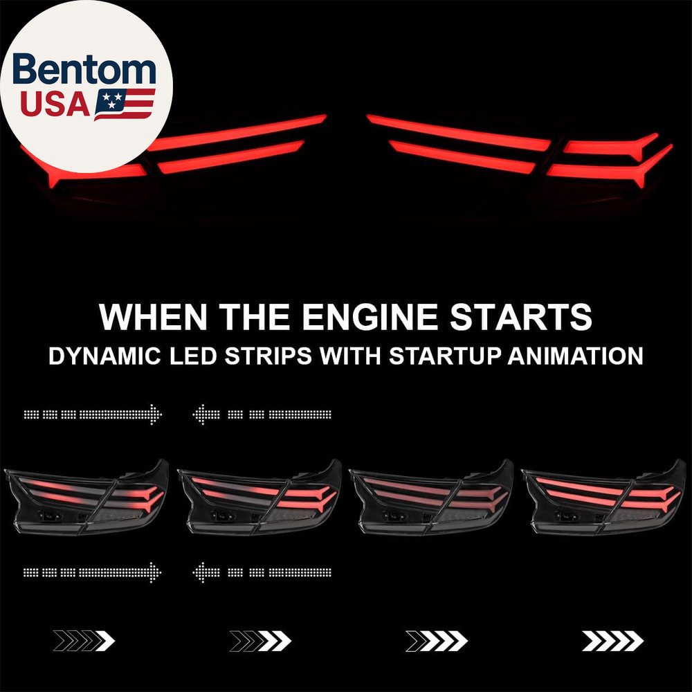 Black LED Sequential Tail Lights W/White Light Bars and Startup Animation Compat