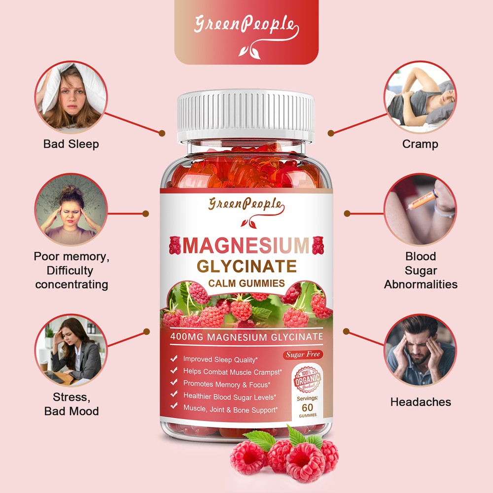 Magnesium Glycinate Gummies For Sleep Improve Stress Relief Support Bone