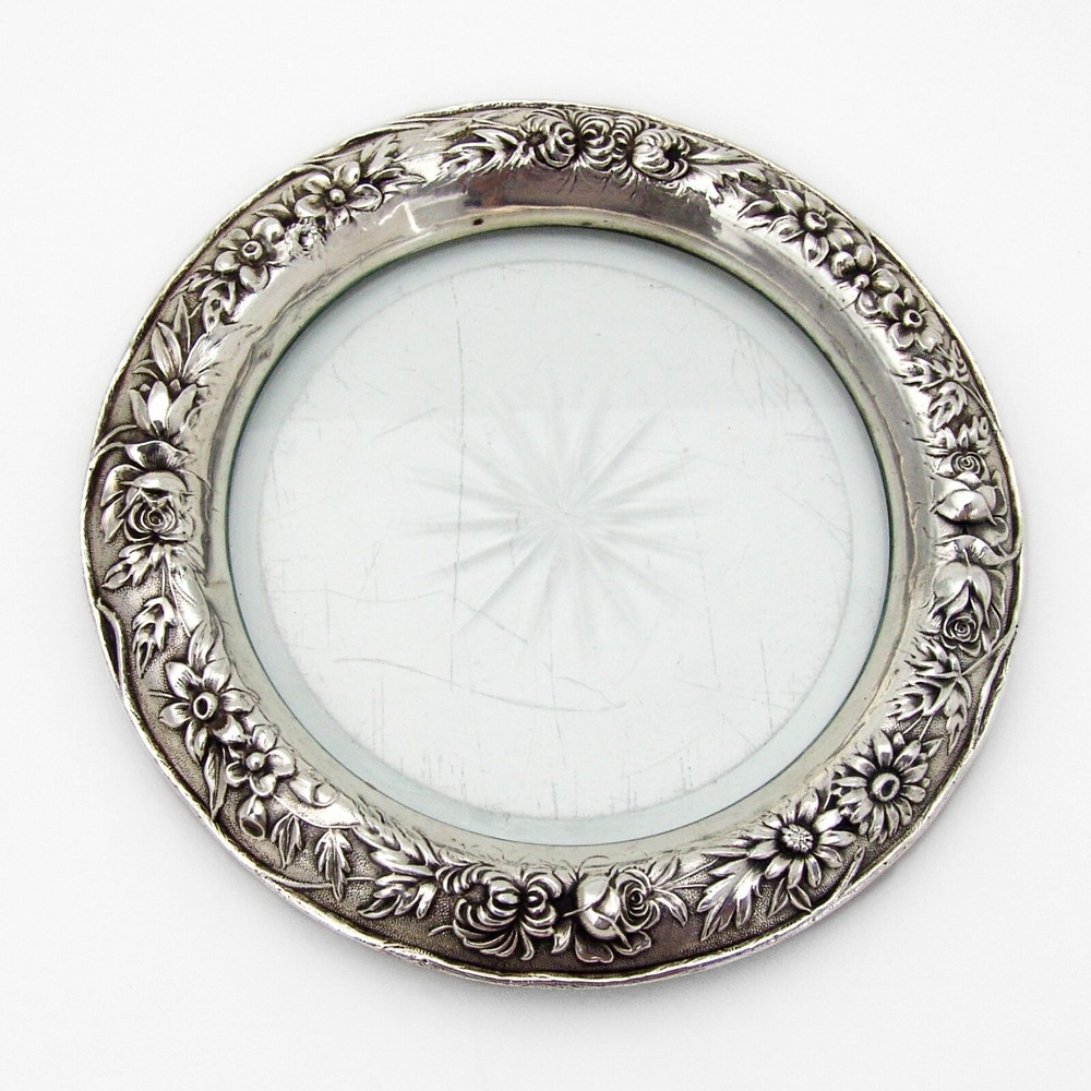 Repousse Coaster Glass Bottom Kirk Son Sterling Silver