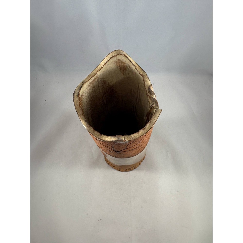 Vtg Handmade Pottery Stoneware/Earthenware Abstract Imprinted Leaf Pattern Vase
