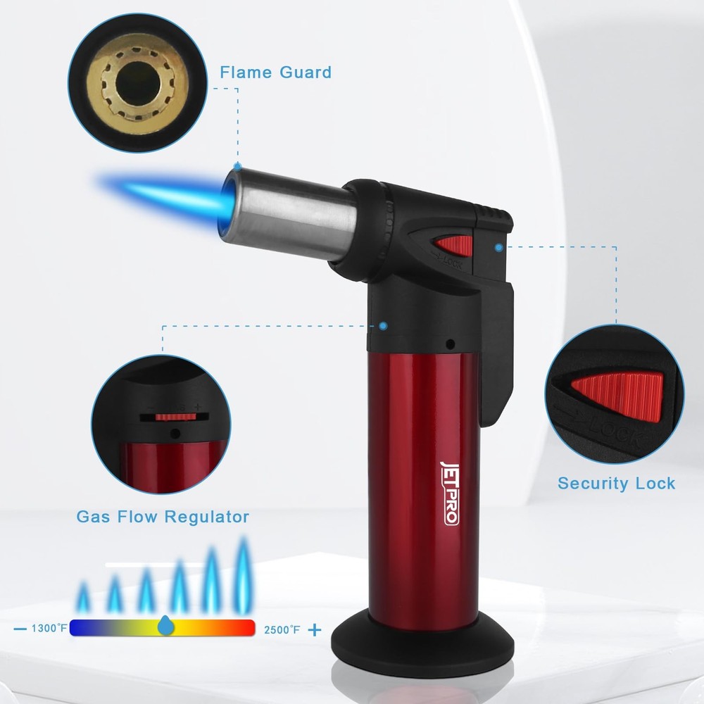 JETPRO Butane Torch Lighter One-hand Operation Kitchen Cooking for Red