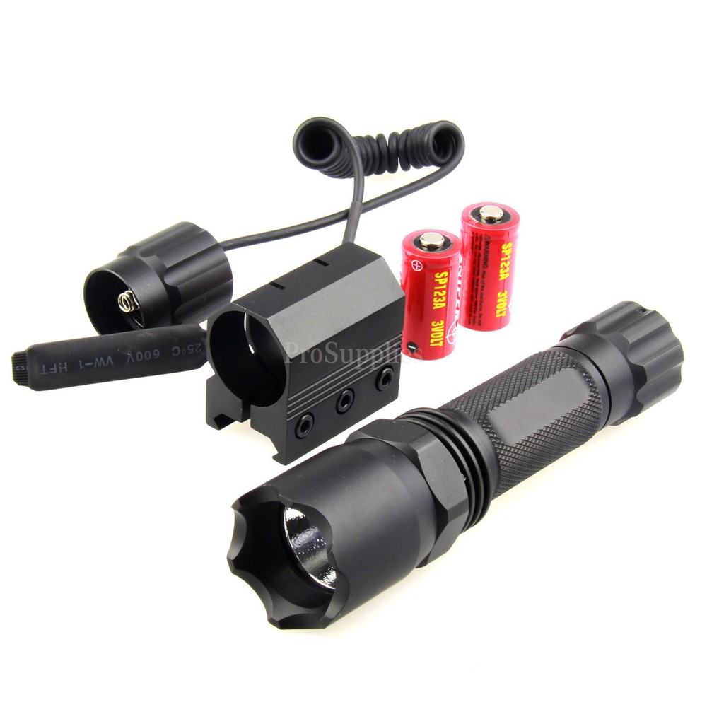 Tactical Alluminum Flashlight 220 Lumens Strobe Flash Light w/ Mount