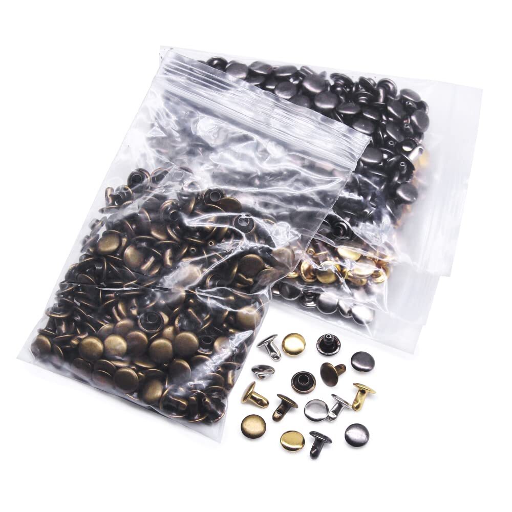 400 Sets Double Cap Leather Rivets Brass Metal Studs with Tools for DIY Use