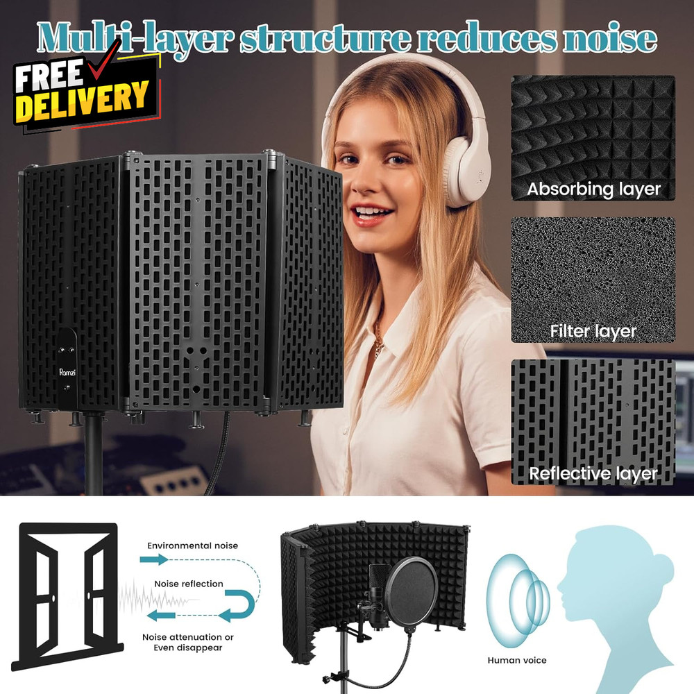 Microphone Stand w/ Isolation Shield Pop Filter Tripod Studio Recording Kit