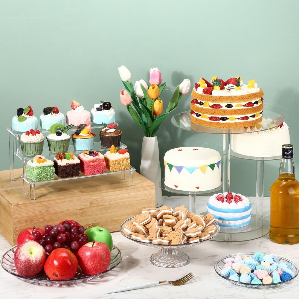 6 Pcs Acrylic Cake Stands Set Include 2 Display Risers 1 Pcs 4 Tier Cupcake T...