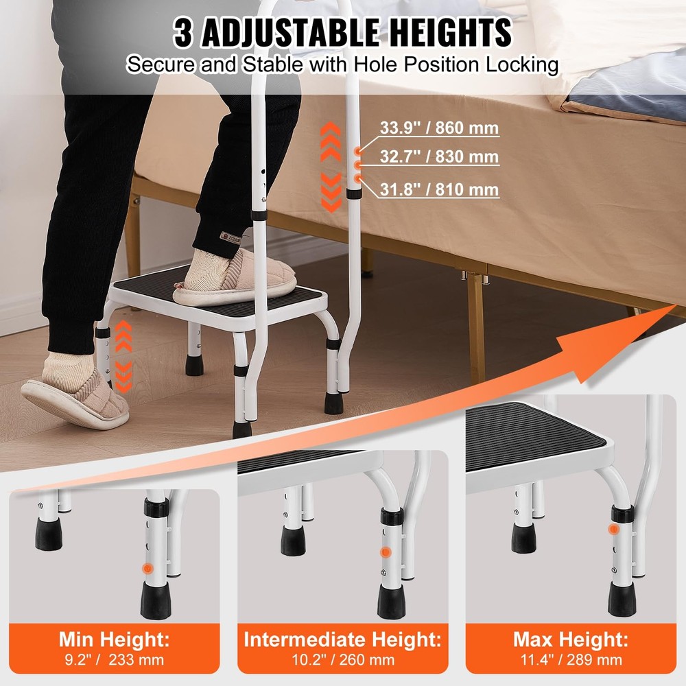 Step Stool 1Step 330lbs Capacity, 3 Adjustable Height with Handle Steel Step ...
