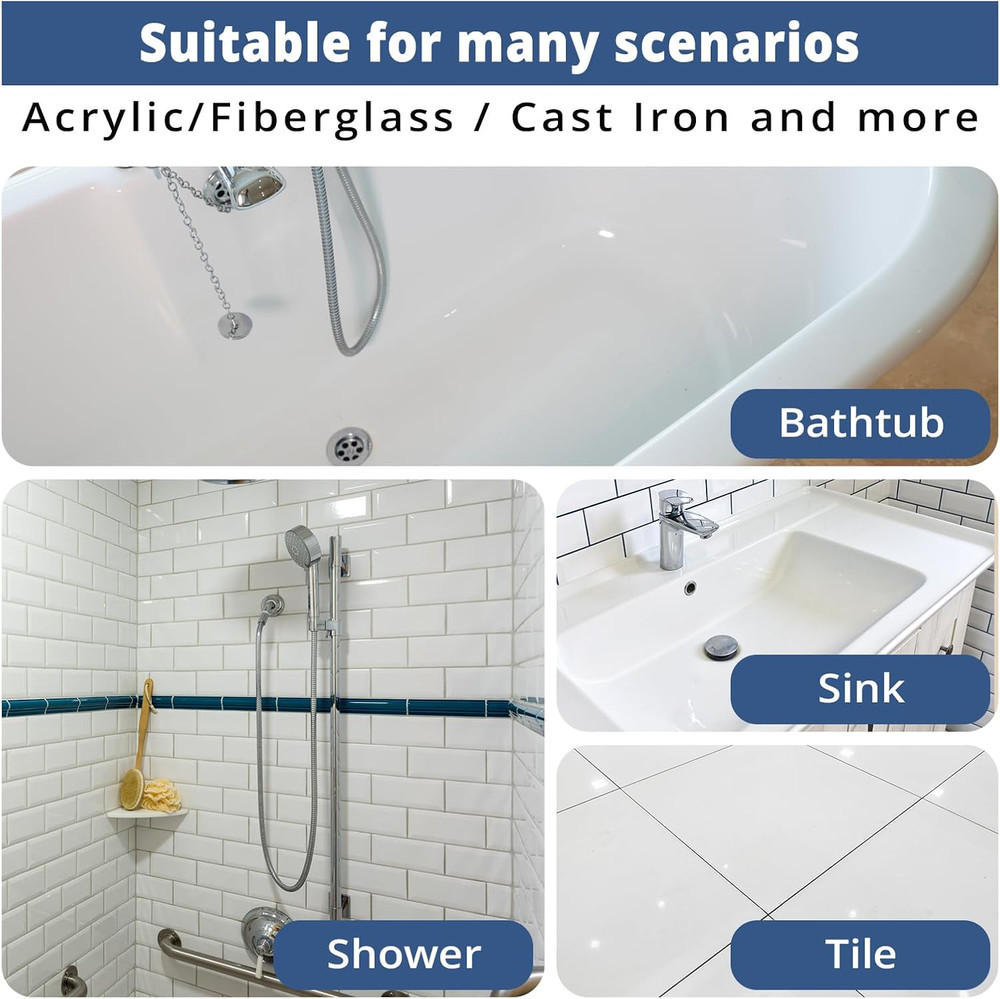 Easy Tub & Tile Refinishing Kit - White Water-Based Paint & Tools, 35oz