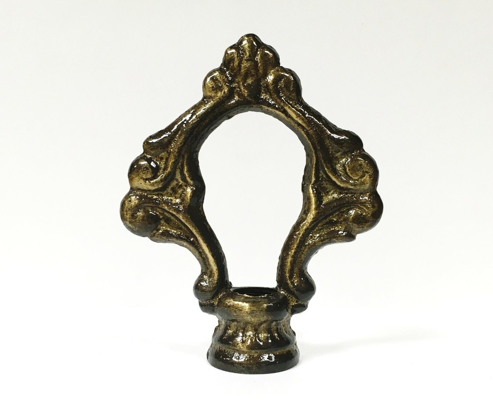 Lamp Finial-Solid Cast Brass ORNAMENTAL LOOP w/dual threads, AB Finish-FS