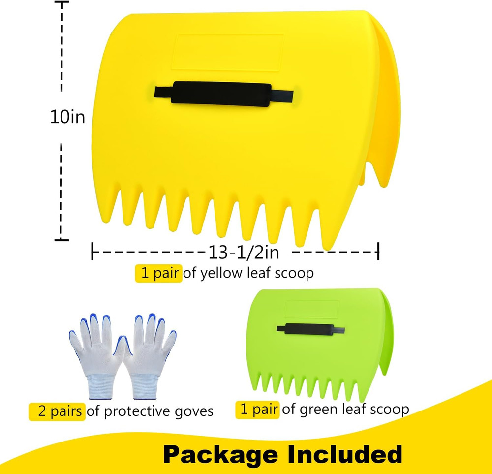 2 Sets Leaf Scoops with Gloves Large Plastic Leaf Grabbers Yard Cleanup