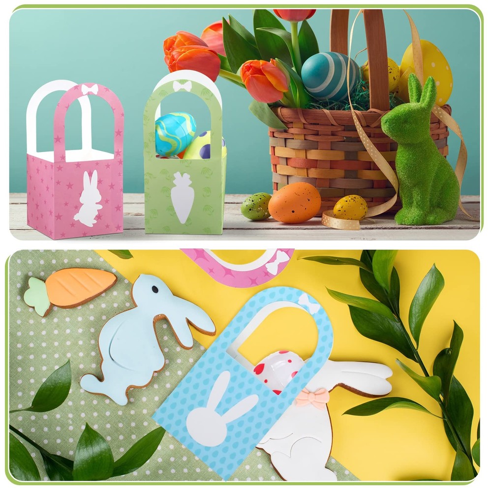 30 Pieces Mini Paper Easter Baskets Bulk Treat Boxes with Handle Easter Gift Bo