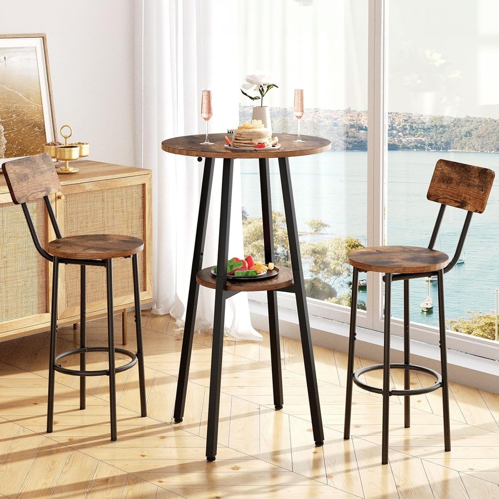 3 Pieces Round Bar Height Table & Chairs Set Round Dining Table Set Pub Table