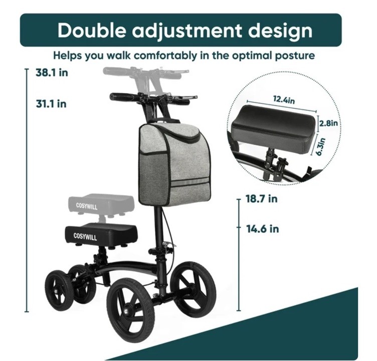 COSYWILL Steerable Knee Scooter Walker HCT 9150 Foldable Black 3131P