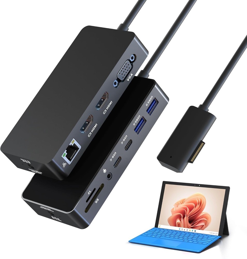 12-in-1 Surface Dock, Triple Display Support with 2 HDMI + VGA, Surface Docking
