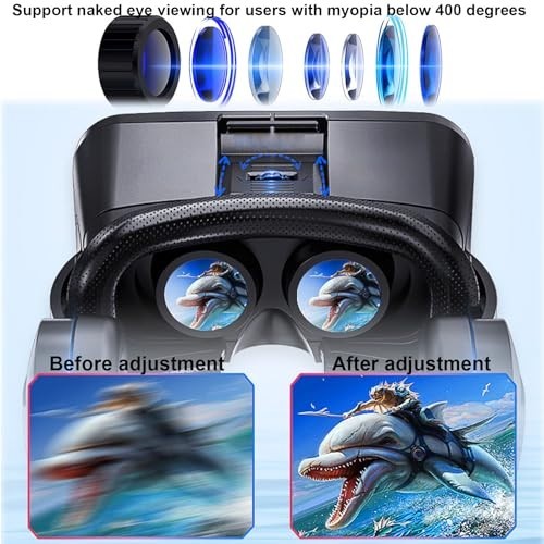 3D VR Headset for iPhone & Android, Adjustable Anti-Blue Light Glasses, 4.5"-6.7