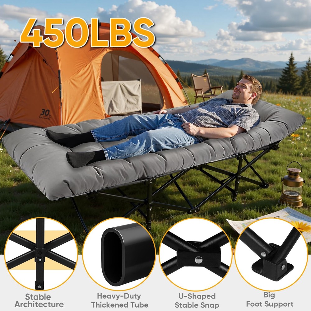 Camping Cot with Thick Mattress,Quick Set-Up Sleeping Cots Bed with Side Pock...